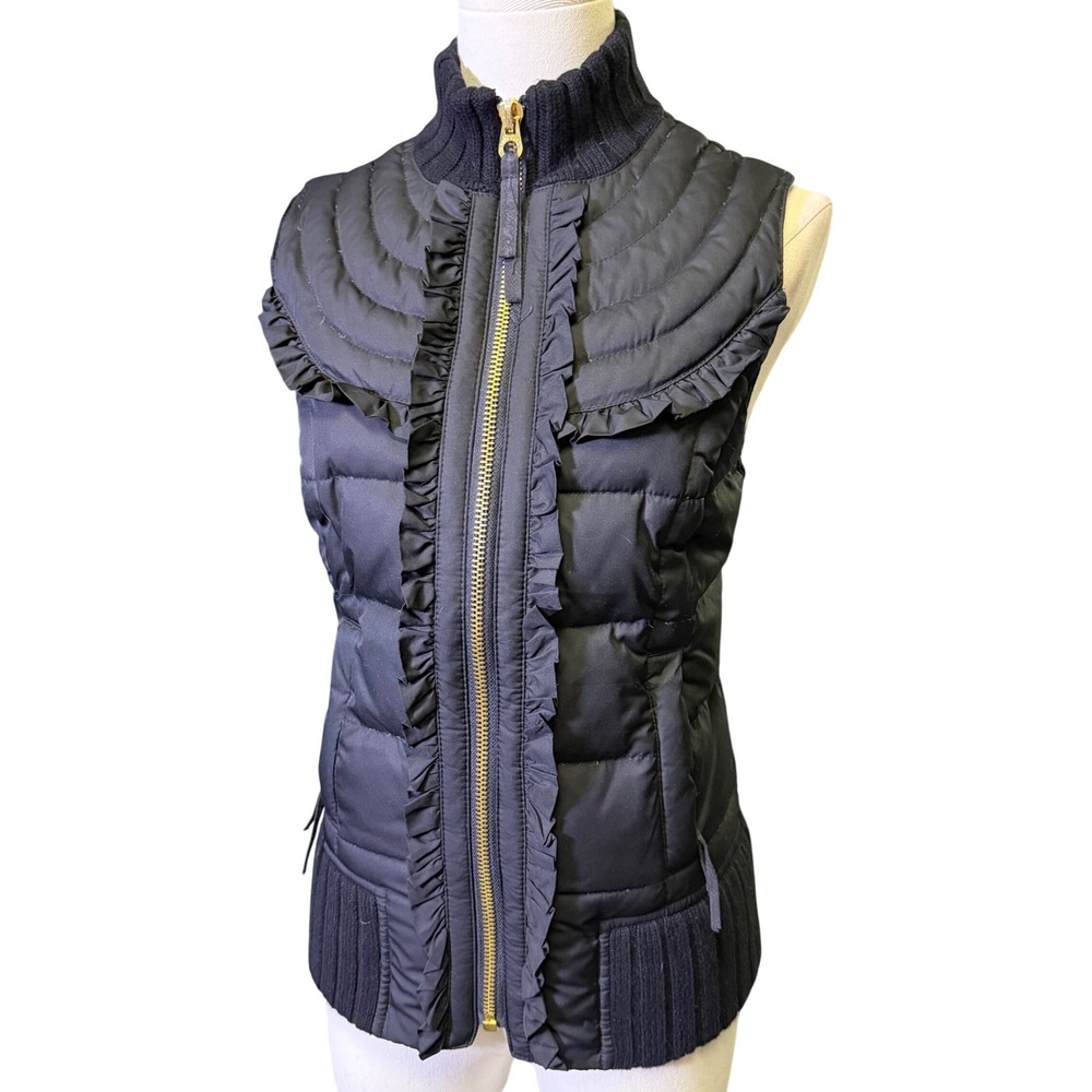 Juicy Couture Puffer Vest Womens Small Black Good Cable Knit Ruffle Mock Neck